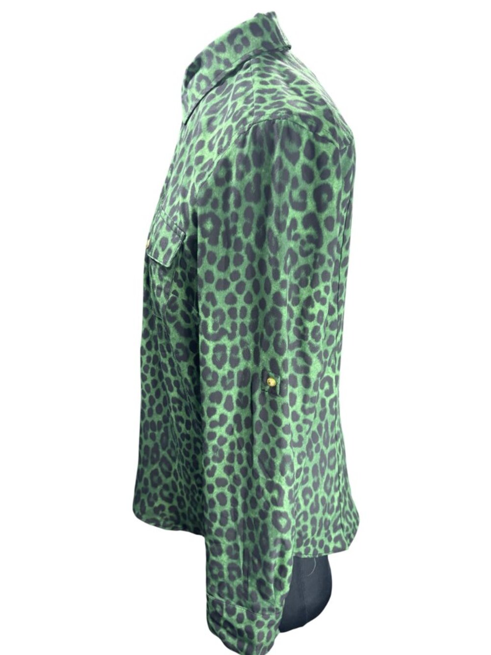 Michael Kors Womens Green & Black Leopard Print Zip-Up Jacket Size M - Picture 2 of 10